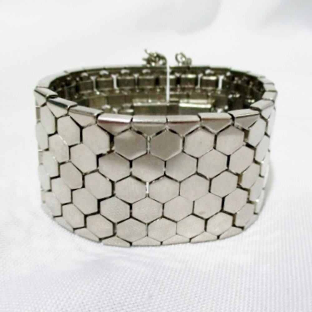 CELINE ITALY SILVER CUFF MESH BRACELET